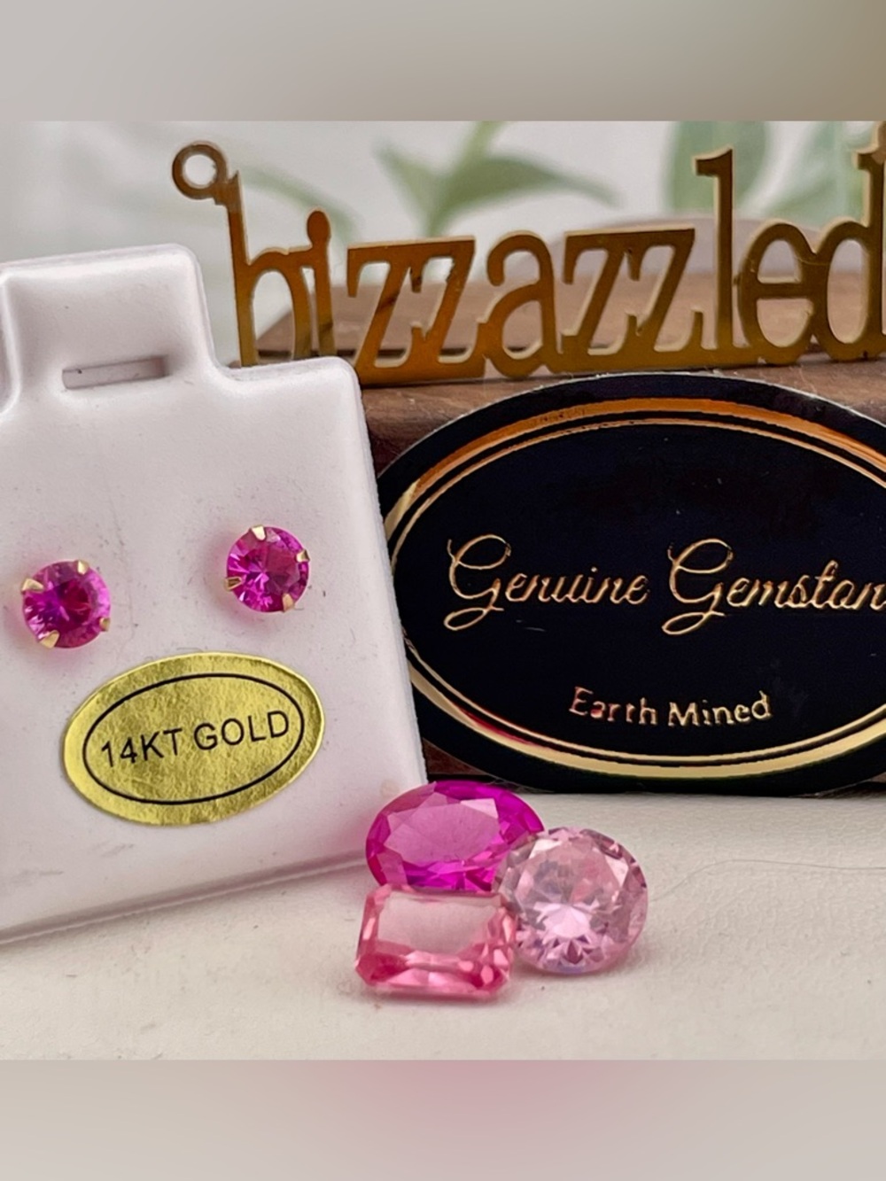 14KT solid Sapphire Gold VS-2,  yellow Gold stud earrings .50ct total  Pink